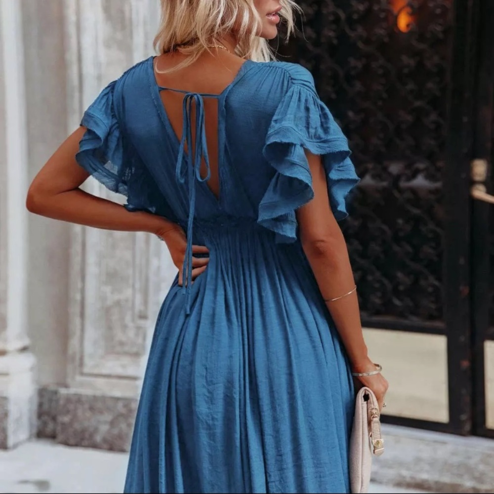Blue Gauze Boho Button Maxi Dress - Picture 9 of 9
